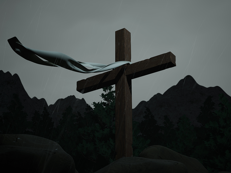 Holy Dark Cross With Raindrops On Rainy Day At Jerusalem Hill To โ The ...